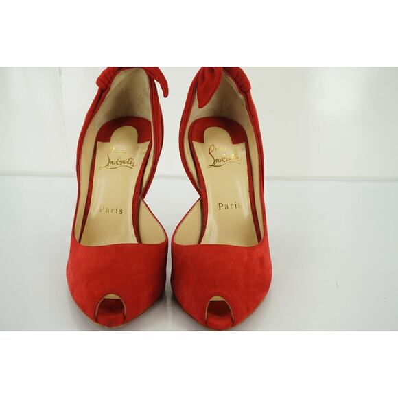 Christian Louboutin Red Suede Barbara Bow Heels d'Orsay Pumps Size 39.5 NIB - Picture 4 of 12